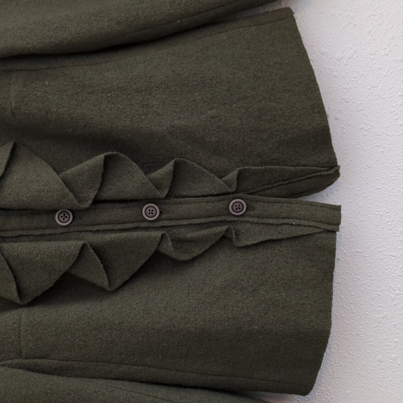 Chico's Military Army Green Ruffled Front Wool Blend Lined Jacket Blazer y2k - Picture 4 of 13